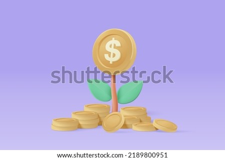 3d money tree plant with coin dollar. Business profit investment, finance education, earning income, business development concept. 3d money saving vector icon for banking render illustration