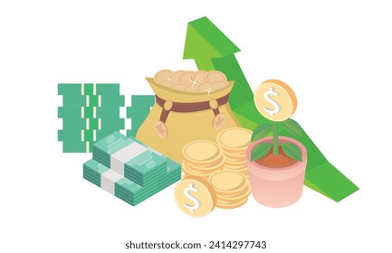 3D money vector illustration.Finance growth.3d goal for business, bank, finance, investment, money illustrations.
