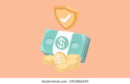3D Money-saving concept. Coins stack and bundles of money.3d goal for business, bank, finance, investment, money illustrations.