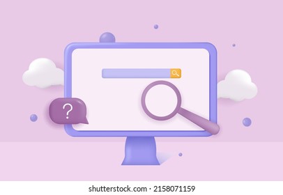 3d monitor. Search concept for landing page. Vector illustration