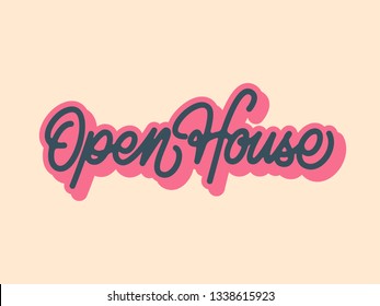 3D Mono Line Open House Calligraphy with Pink Shadow and Yellow Background