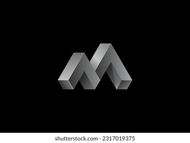 3d monochrome logo M with graph bar style
