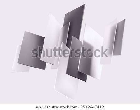 3D monochrome squares and rectangles on white background. Art geometric shapes in glass morphism style. Abstract vector design elements.