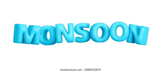 Aufgeblasener 3D-Monsun-Text. Sommerkonzept Saison Design-Element. Vektorgrafik Cartoon Illustration