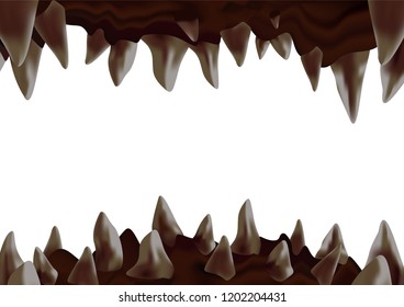 3d Monster Open Mouth With Crooked Sharp Teeth Ready To Bite, View From Inside The Cavity, Vector Illustration