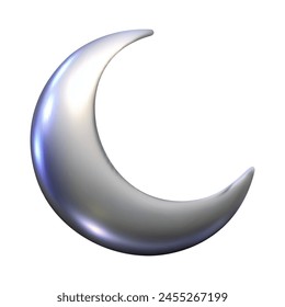 3d moon chrome metal. Y2K style. Vector illustration