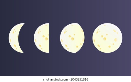 3d vector de fase lunar de la media luna, de 3 por 4 a luna llena o luna llena