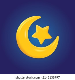 3d moon and star glosy vector illustration for product mockup and backgrount usage 