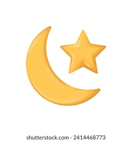 3d moon star icon element islamic vector