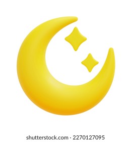 3d moon and star icon vector. Isolated on white background. 3d weather, meteorology, forecast and nature concept. Cartoon minimal style. 3d crescent moon icon vector render illustration.