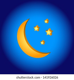 3D moon symbol on a blue background