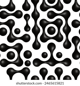 3d morph liquid connecting shapes seamless pattern background.Abstract Black 3d meta balls collection. Connected morph dots. Liquid blobs fluid set.Vector illustration