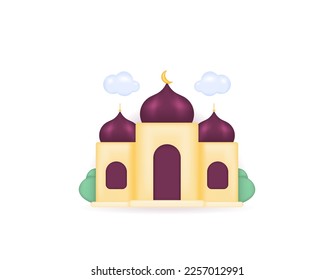 3d of mosque or prayer room. building. places of worship. symbols or icons. 3d and realistic design. vector elements