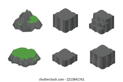 3D mountain symbol icon vector isolated on white background, 3D geological symbol vector concept. The ground is separated with rock and grass layers.