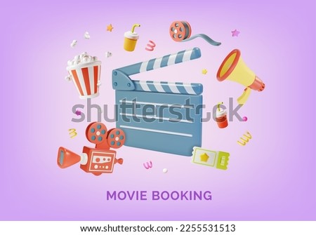 3d Movie Booking Online Service Ads Banner Concept Poster Card Template Plasticine Cartoon Style. Vector illustration