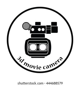 3d movie camera icon. Thin circle design. Vector illustration.