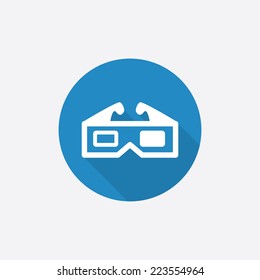 3d movie Flat Blue Simple Icon with long shadow, isolated on white background  