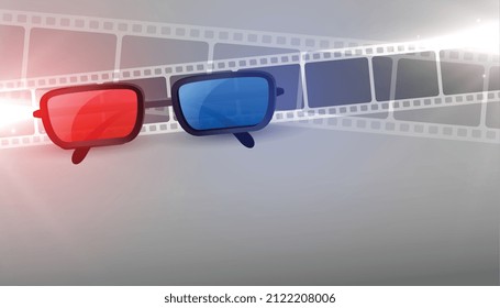 3d Movie Glassed With Film Strip Background