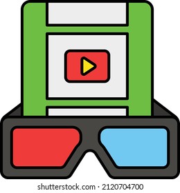 3D movie with glasses Concept Vector Color Icon Design, Video blogger Symbol, vlogger or videography equipment Sign, motion pictures and film maker Stock illustration