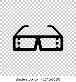 3D movie glasses. Icon of cinema technology. Black symbol on transparent background