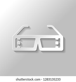 3D movie glasses. Icon of cinema technology. Paper style with shadow on gray background