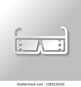 3D movie glasses. Icon of cinema technology. Paper style with shadow on gray background