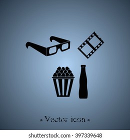 3d movie glasses with popconr and soda.