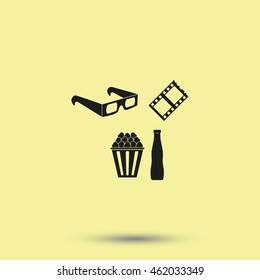 3d movie glasses with popconr and soda.