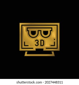 3d Movie gold plated metalic icon or logo vector