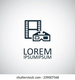 3d movie icon on white background 