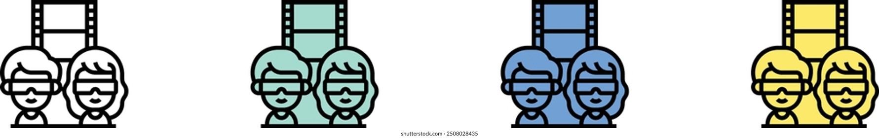 3d movie icon. Outline, Green, Blue and Yellow Style Design Isolated On White Background