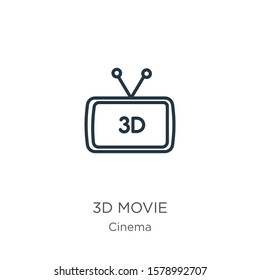 3d movie icon. Thin linear 3d movie outline icon isolated on white background from cinema collection. Line vector sign, symbol for web and mobile