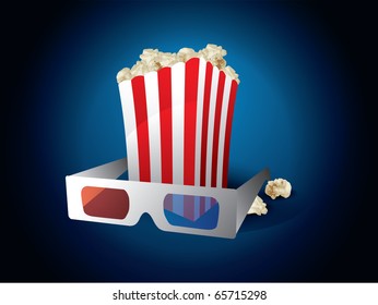 3d Movie With Popcorn On Blue Background