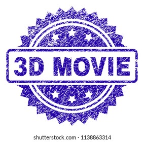3D MOVIE stamp watermark with grunge style. Blue vector rubber seal print of 3D MOVIE text with grunge texture.