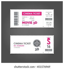 3d Movie Ticket Cinema Concept With Ticket Icons Design, Vector Illustration 10 Eps Graphic.