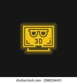 3d Movie yellow glowing neon icon