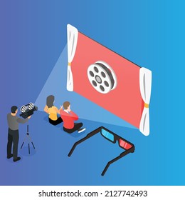 3D moview isometric 3d vector concept for banner, website, illustration, landing page, flyer, etc.