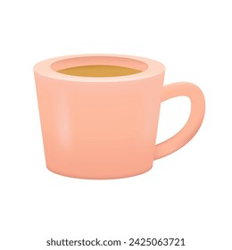 3d Mug of Coffee Icon. Tea Time, Breakfast Concept. Cartoon Minimal Style. Trendy Vector Realistic Illustration.