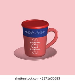 3D Mug with hot tea and milk or cappuccino and latte. Realistic americano and espresso drink illustration, coffee cup.