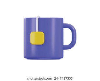 3d mug with tea bag, coffee cup icon 3d rendering vector illustration