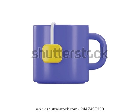 3d mug with tea bag, coffee cup icon 3d rendering vector illustration