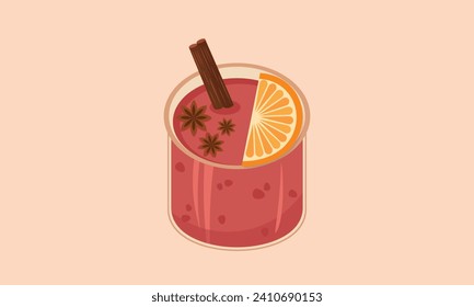 3D Mulled wine in a glass with orange and berries in the background.3d goal for technology,online social media usage illustration.