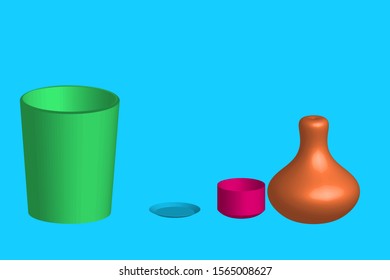 3d multi colors Kitchenware isolated on blue background vector eps 10