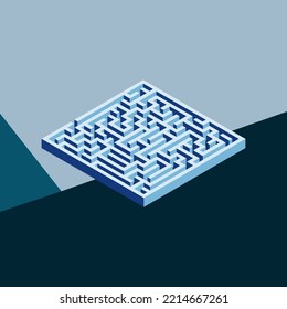 3d multicolor maze vector illustration. Isometric square labyrinth game design.