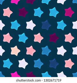 3D multicolored acrylic stars on dark background. Geometric seamless pattern. EPS10