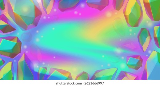 Diamantes multicolores 3D en degradado de colores borrosos. Diseño de fondo abstracto de Vector. Piedras preciosas realistas, joyas de cristal iridiscente y destellos. Telón de fondo de lujo. Patrón de joyería