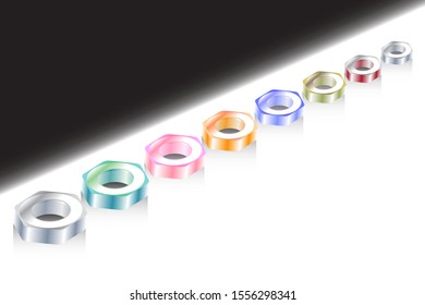 3d multicolored nuts located in perspective on a black and white background EPS10