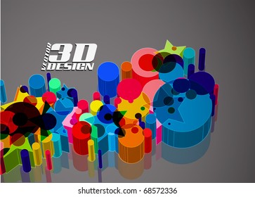 3d Multi-colour element in style design, vector illustration.
