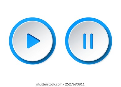 Botones de reproductor de música multimedia 3D, iconos. Sonido, voz, juego, pausa, salto, señal de parada para el App móvil, interfaz de usuario, Sitio web.