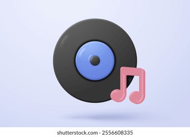 3d multimedia record with music note is symbol denoting a musical sound. mic record for music singing and audio tune or harmony tone concept. 3d song and melody icon vector render illustration